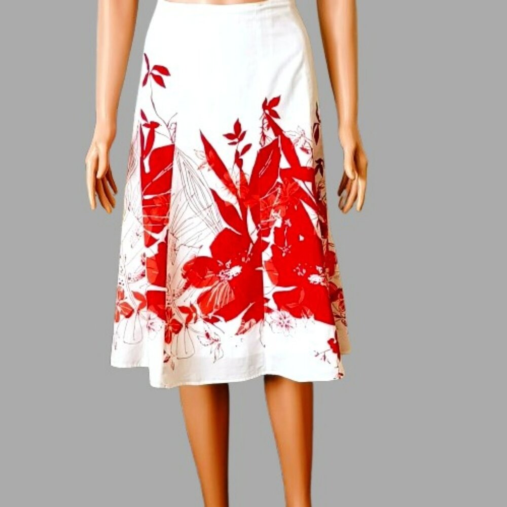 Tailor B Moss Vintage A-line Skirt 6 White Red Tropical Flower Lined Made in USA